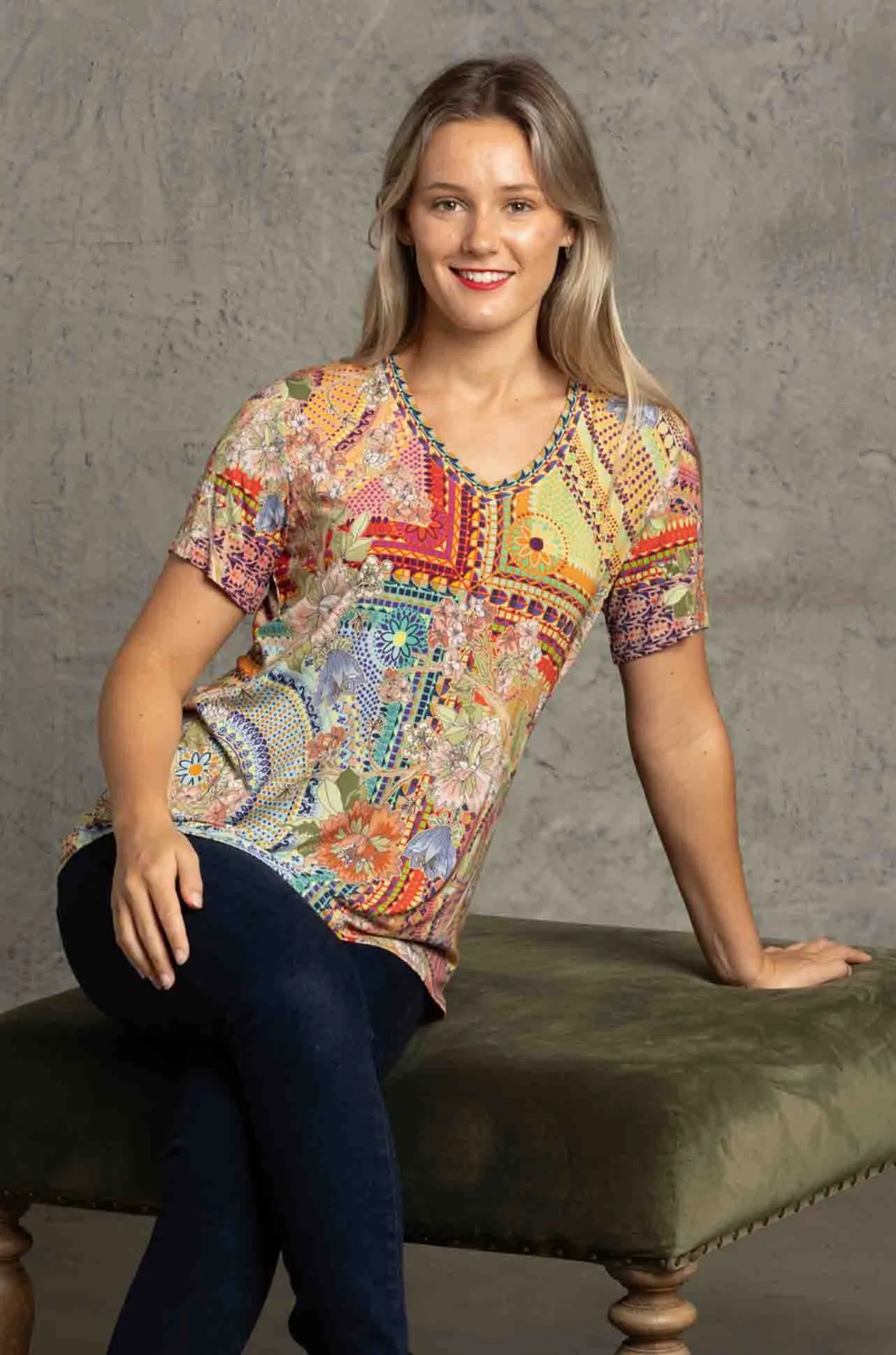 Johnny Was - The Janie Favorite Short Sleeve V-Neck Tee in Mosaic