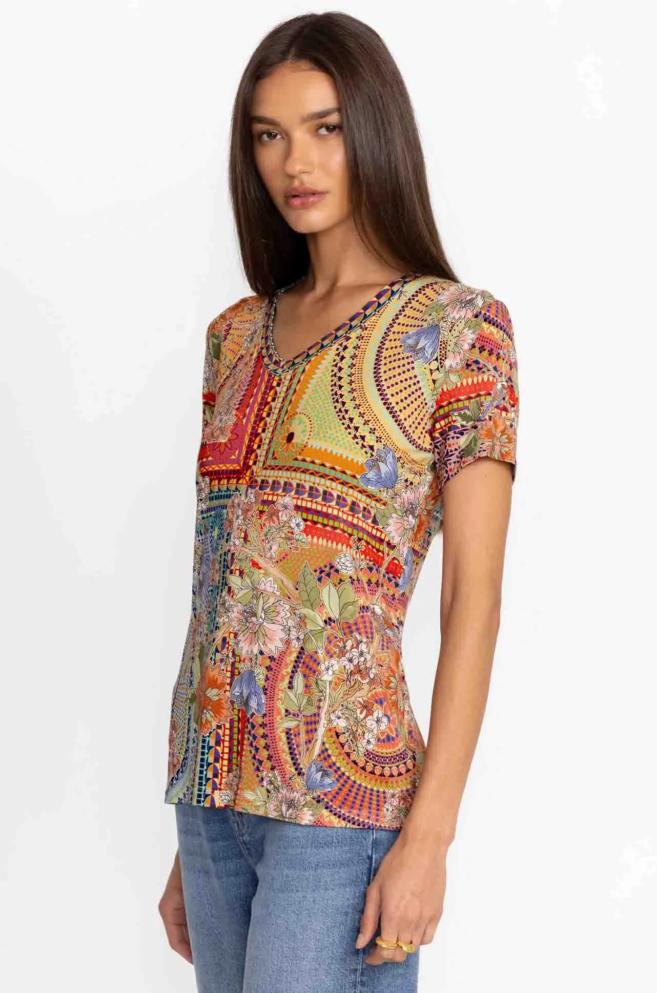 Johnny Was - The Janie Favorite Short Sleeve V-Neck Tee in Mosaic