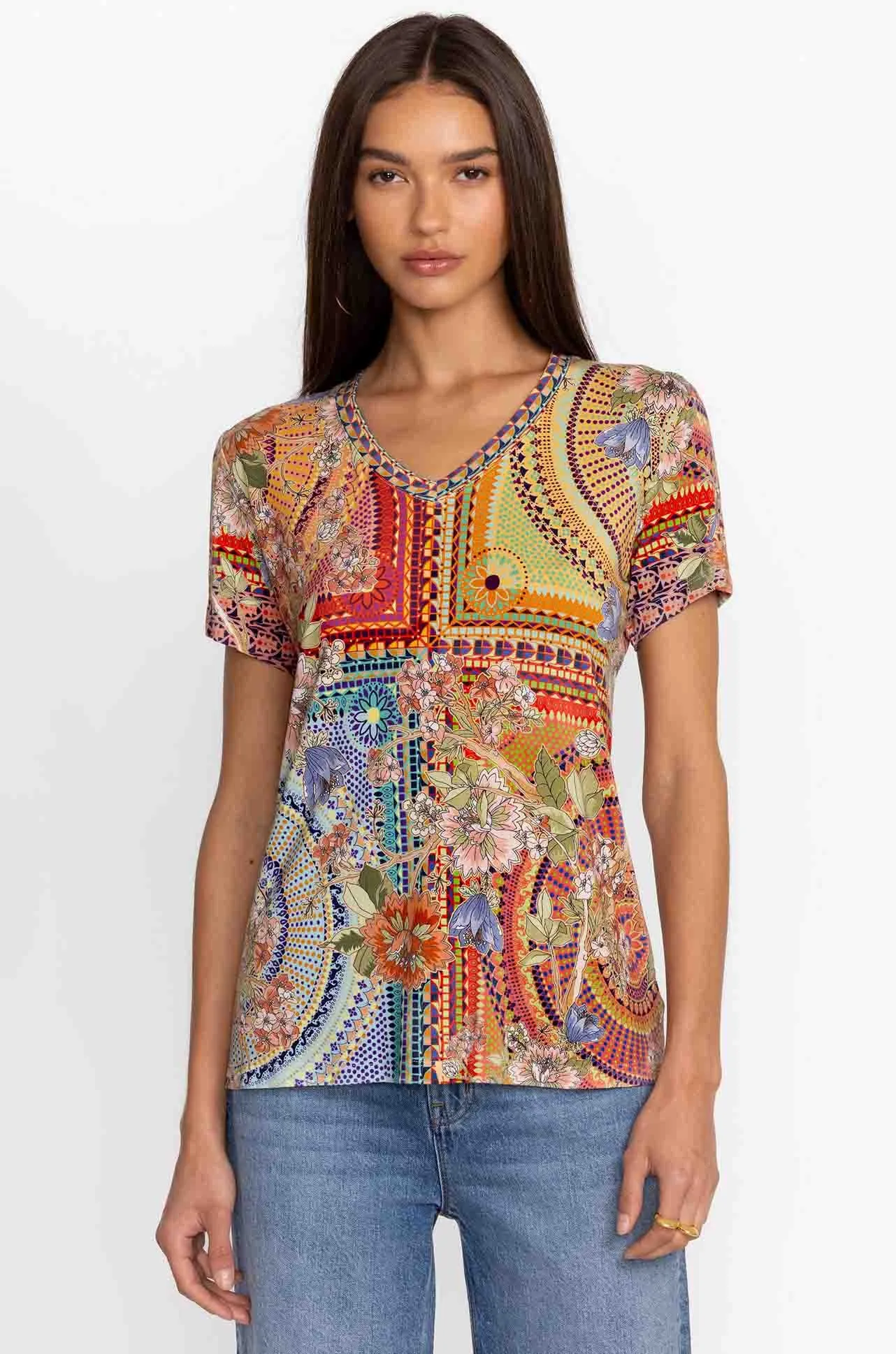 Johnny Was - The Janie Favorite Short Sleeve V-Neck Tee in Mosaic