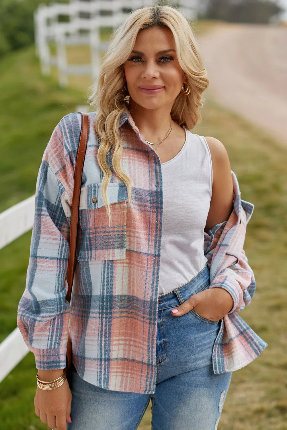 Keep Them Guessing Plaid Dropped Shoulder Shacket