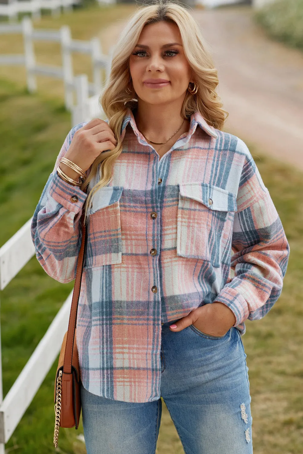 Keep Them Guessing Plaid Dropped Shoulder Shacket