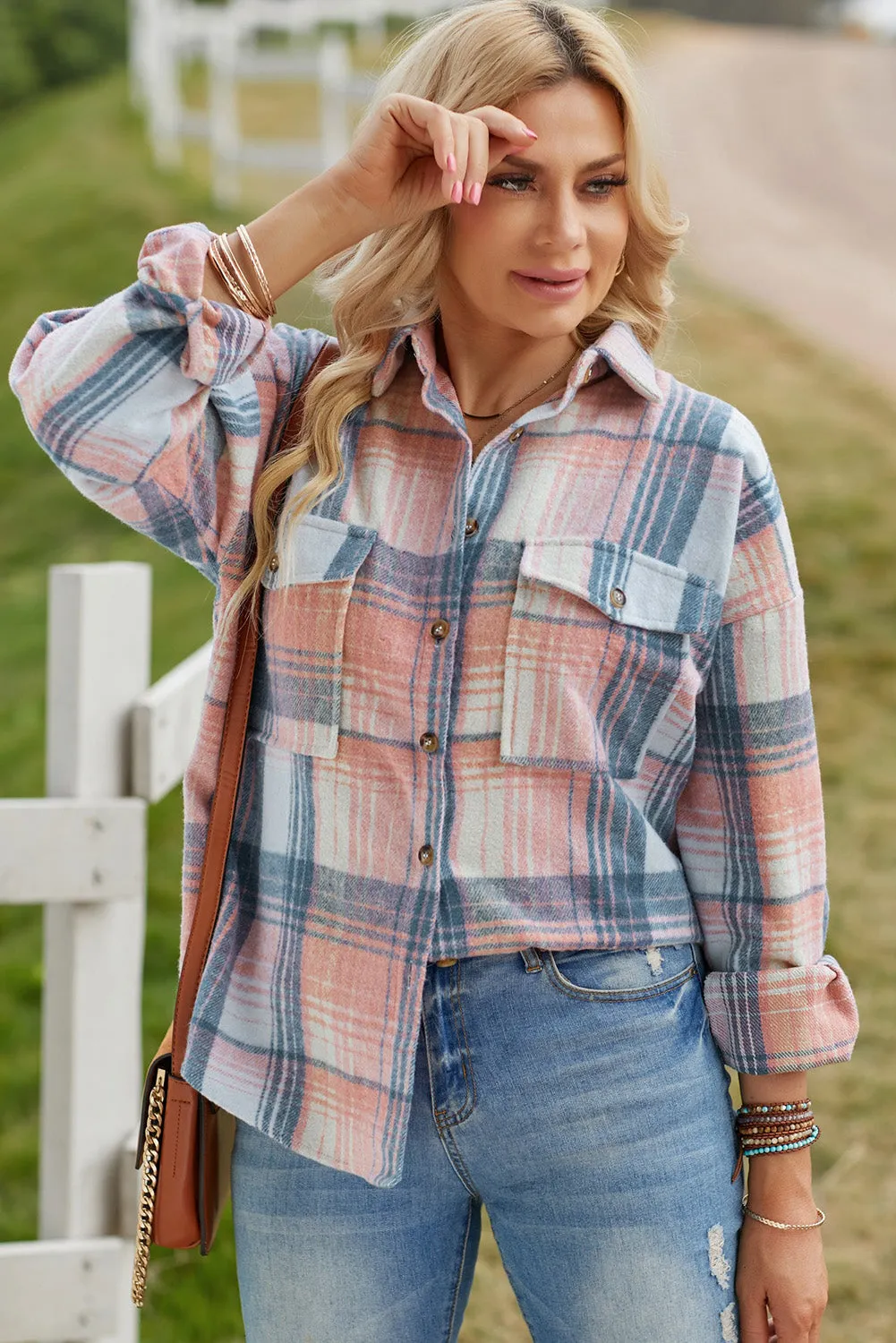 Keep Them Guessing Plaid Dropped Shoulder Shacket