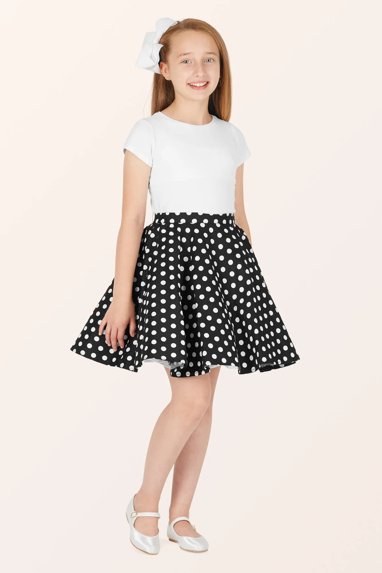 Kids Polka Dot Swing Skirt - Black
