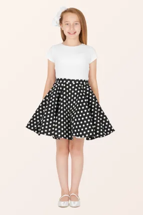 Kids Polka Dot Swing Skirt - Black
