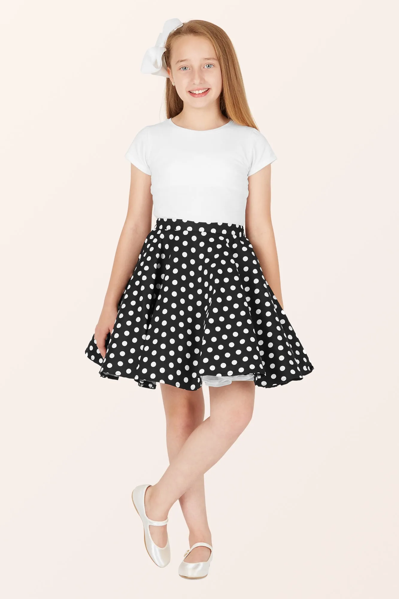 Kids Polka Dot Swing Skirt - Black