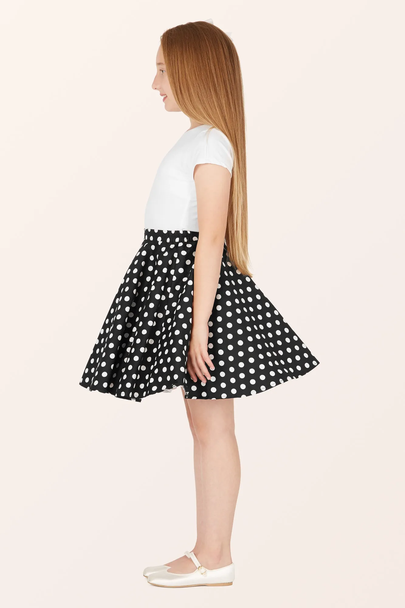 Kids Polka Dot Swing Skirt - Black