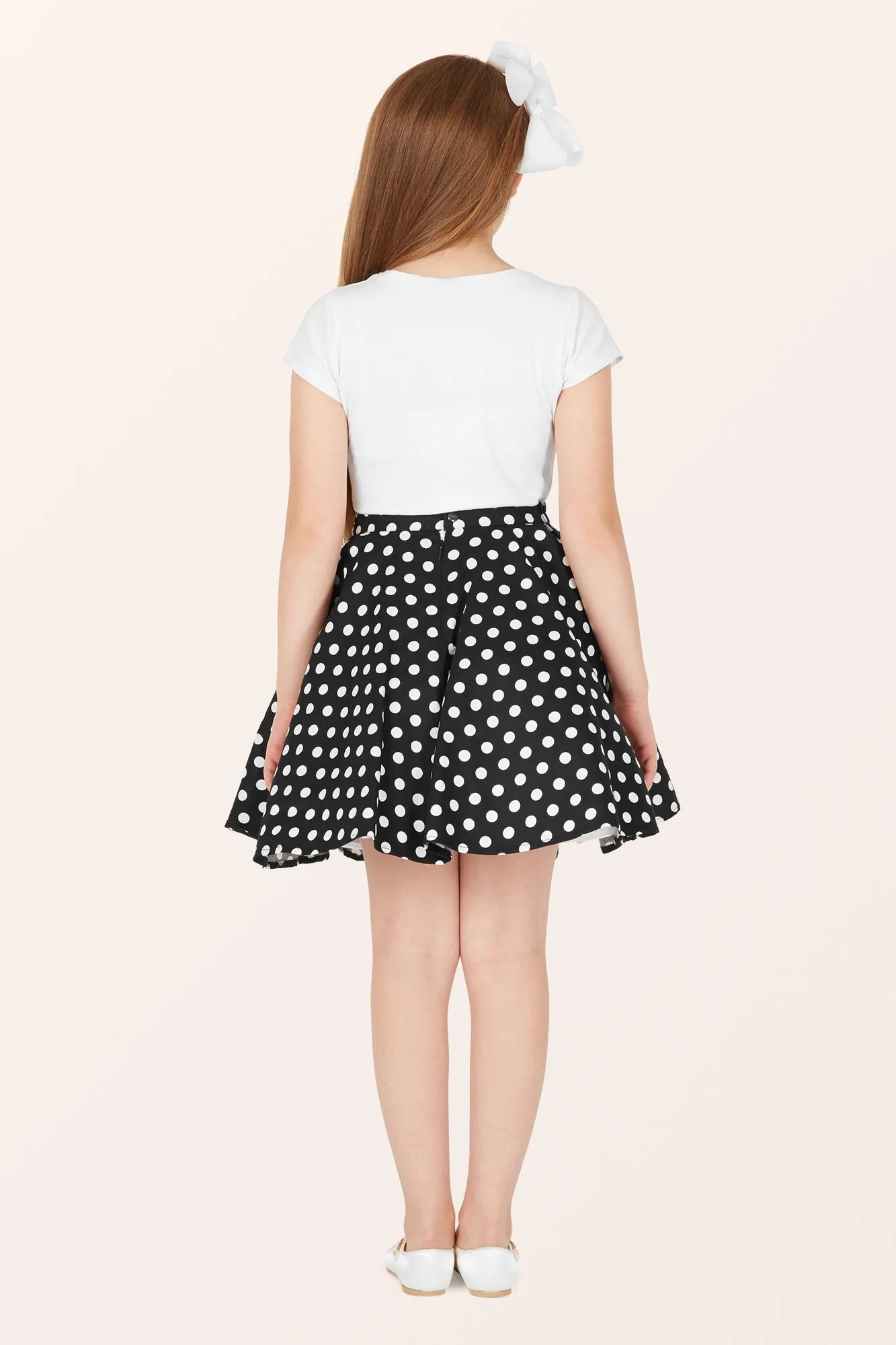 Kids Polka Dot Swing Skirt - Black