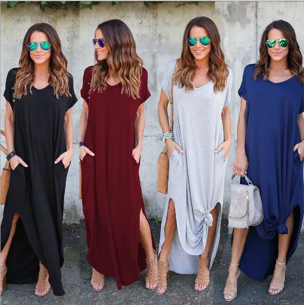 Long Plus Big Loose Other Cotton Pockets Color Size Dress