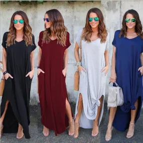 Long Plus Big Loose Other Cotton Pockets Color Size Dress