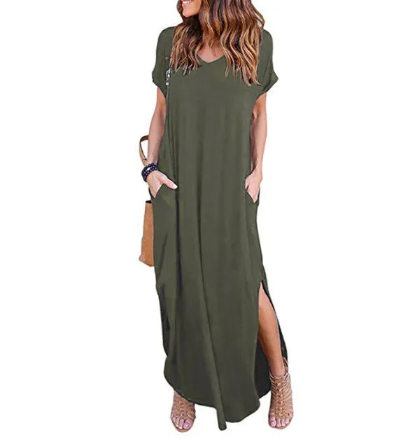 Long Plus Big Loose Other Cotton Pockets Color Size Dress