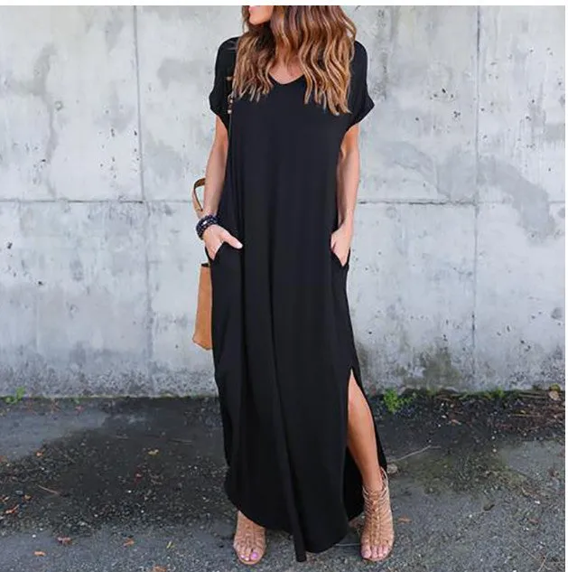 Long Plus Big Loose Other Cotton Pockets Color Size Dress