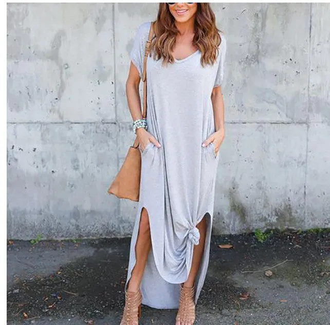 Long Plus Big Loose Other Cotton Pockets Color Size Dress
