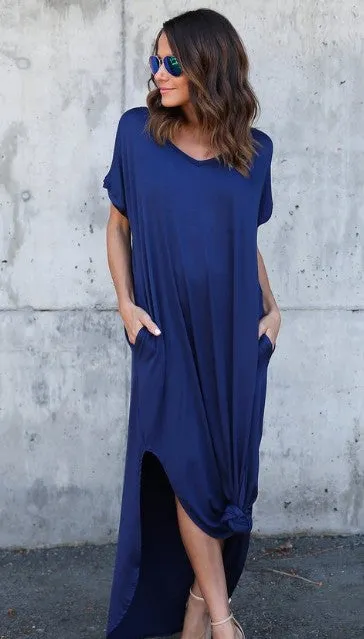 Long Plus Big Loose Other Cotton Pockets Color Size Dress