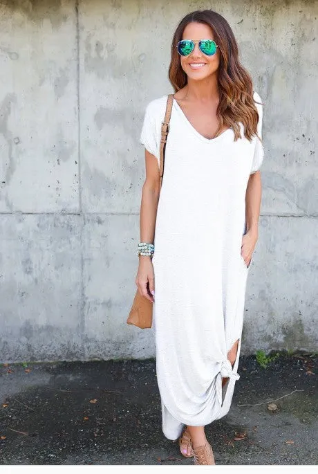 Long Plus Big Loose Other Cotton Pockets Color Size Dress