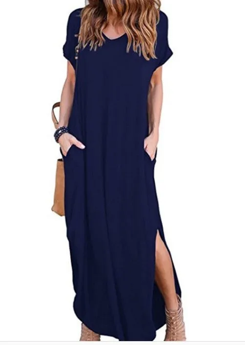 Long Plus Big Loose Other Cotton Pockets Color Size Dress