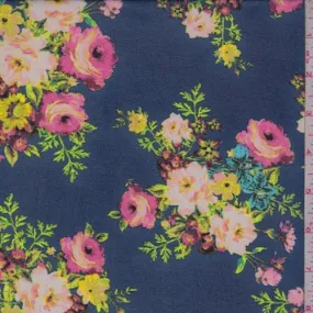 Ocean Blue Floral Bouquet Georgette Fabric