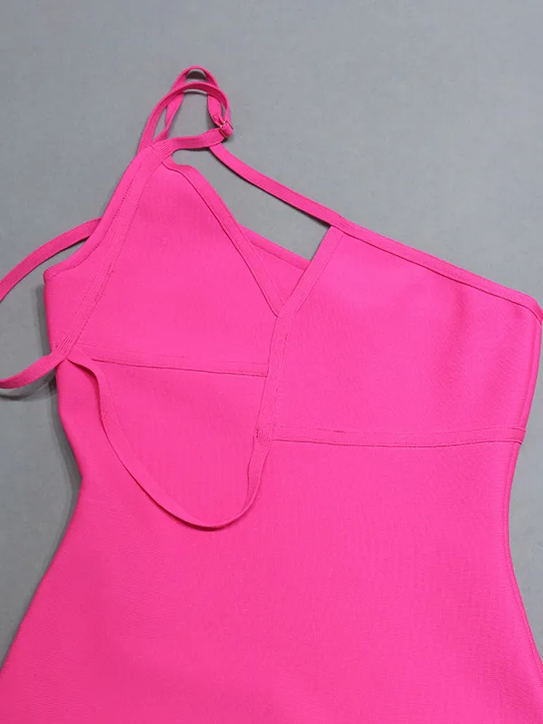 Rosy Red Diagonal Strap Trim Halter Dress