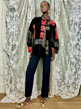 Sharie, reworked patchwork lamé and devoré jacket
