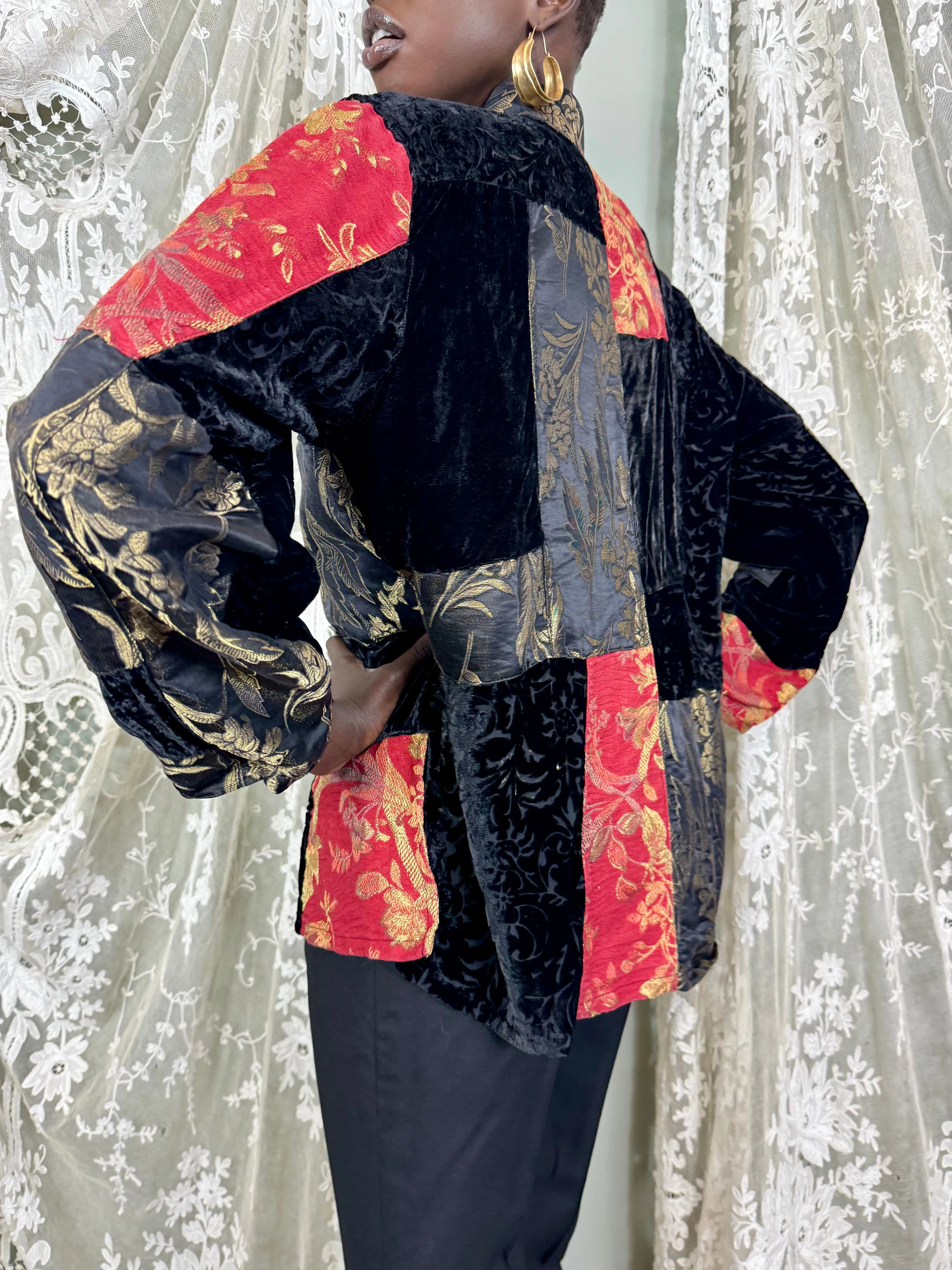 Sharie, reworked patchwork lamé and devoré jacket