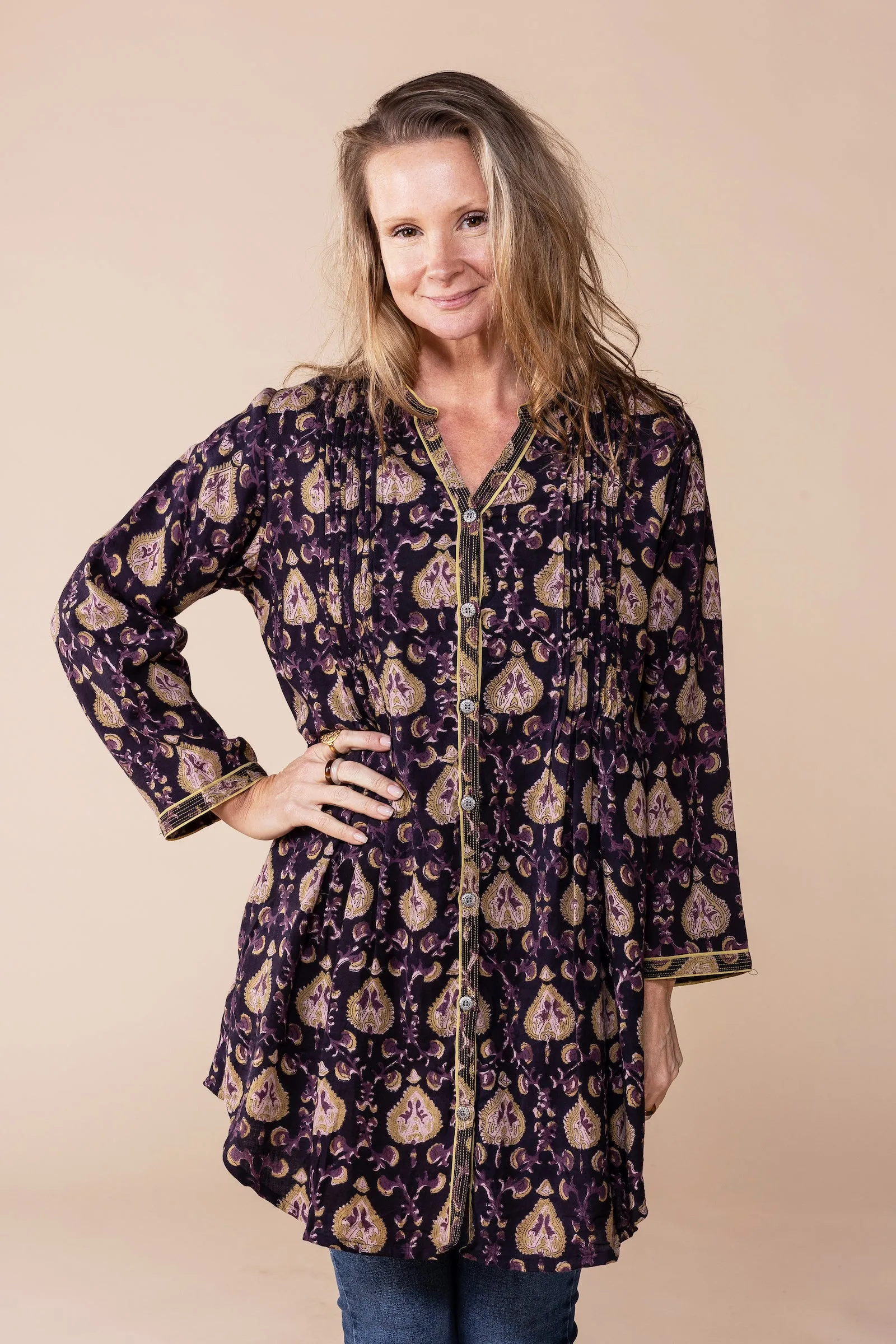 Shimla Tunic Hand Block Printed in Brushed Cotton