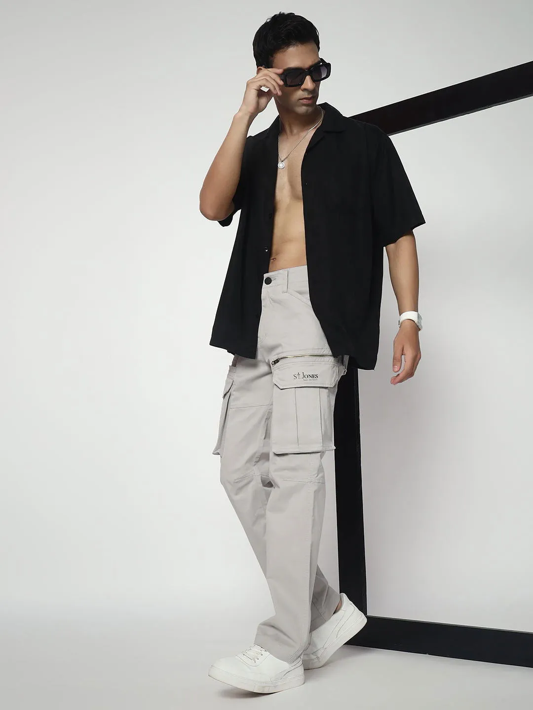 SLIM EIGHT POCKETS CARGO LIGHT GREY