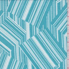 Teal/White Linear Block Crepe Georgette Fabric