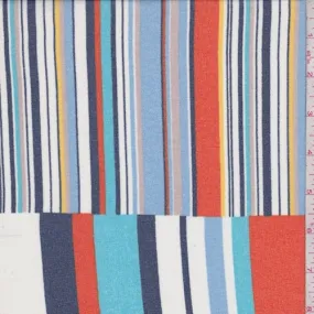 Turquoise/White/Orange Stripe Block Crepe Georgette Fabric