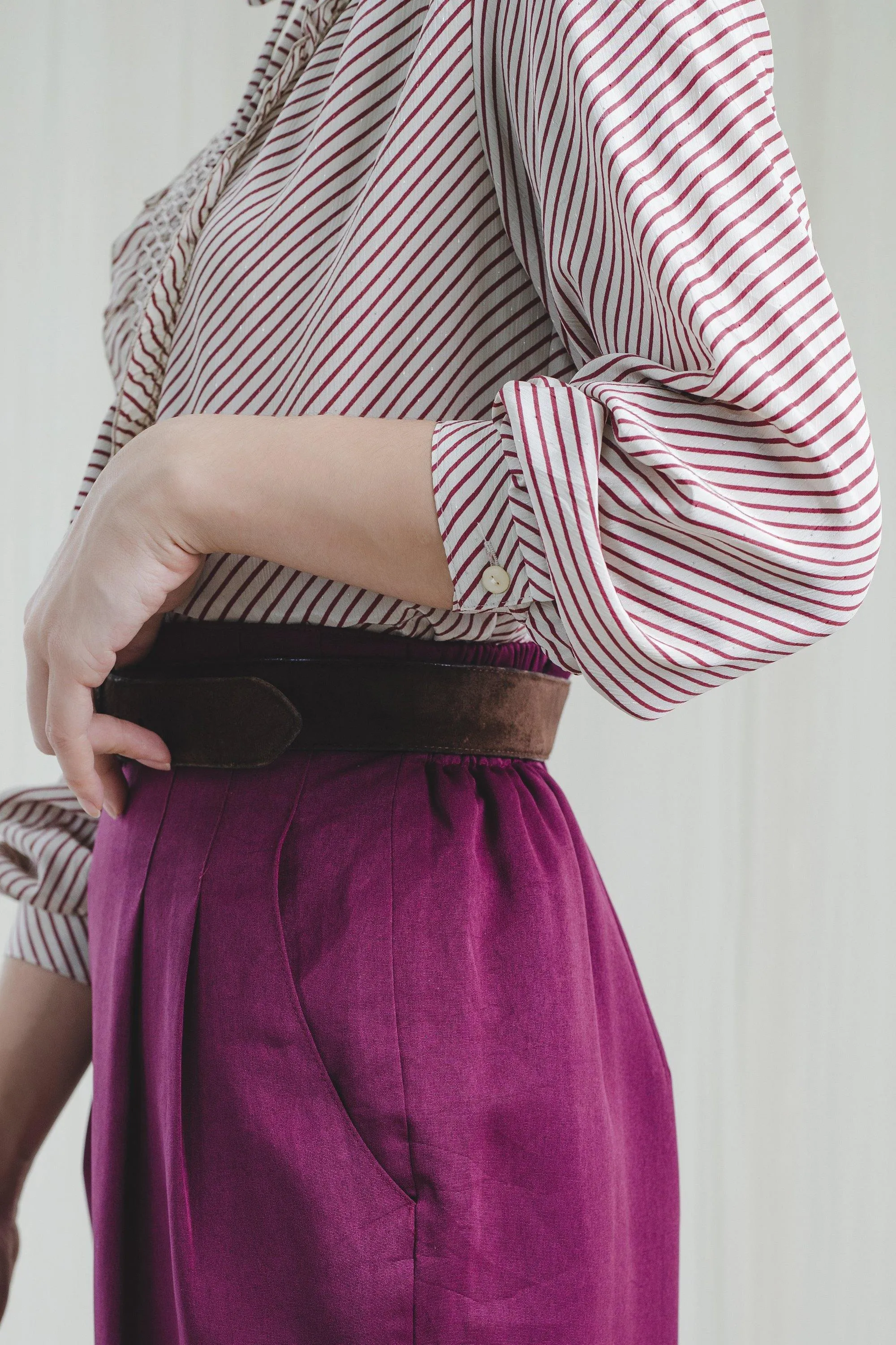 Vintage Tie-up Neck Pink Striped Chiffon Blouse