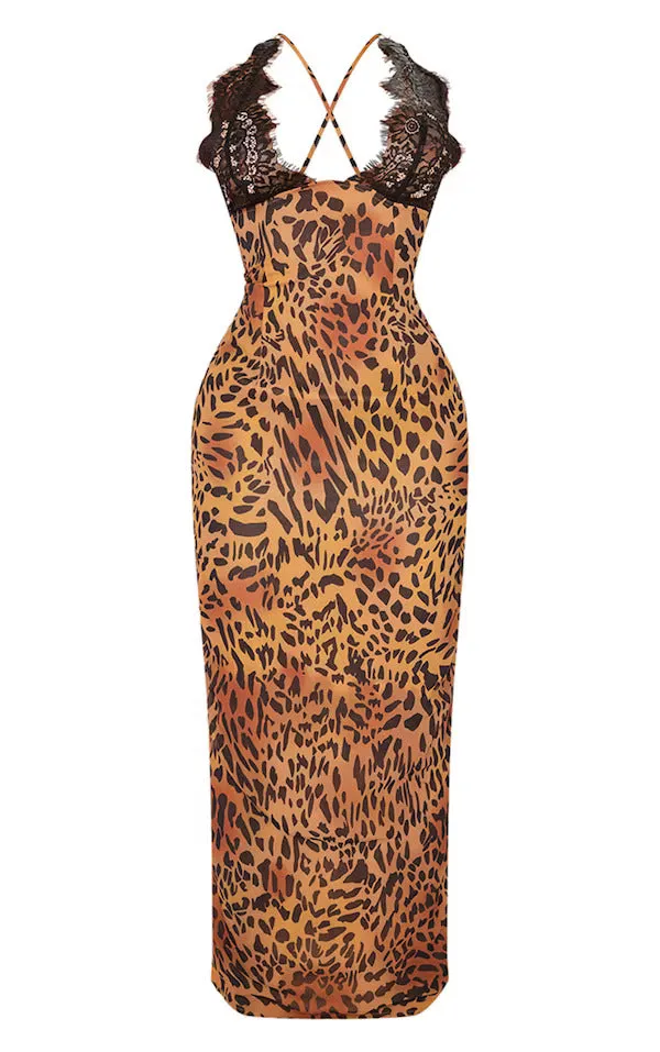 Wenkouban-Christmas Thanksgiving Gift New Year's Eve Dress party look inspos back to school dress  Leopard Print Lace Maxi Dress