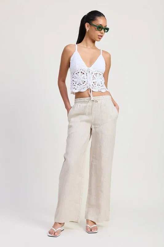 White Crochet Tie Top