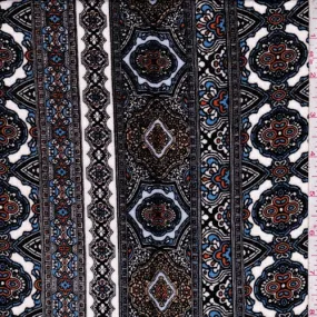 White/Sky/Black Medallion Stripe Crinkled Gauze Fabric